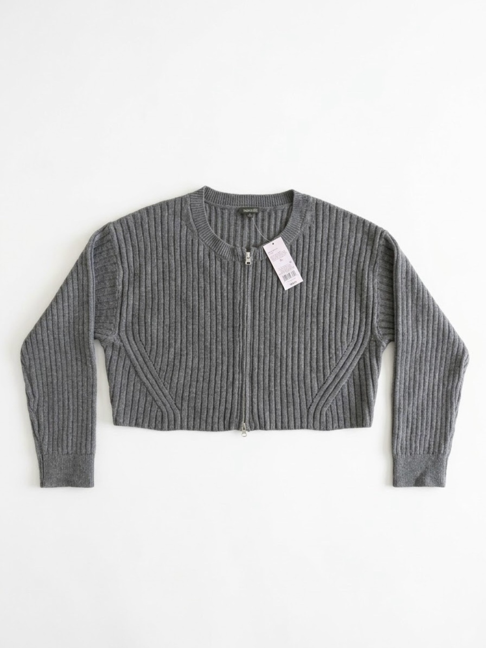 NWT Wild Fable Gray Ribbed Knit Cropped Zip Up Cardigan Sweater XL Office Fall